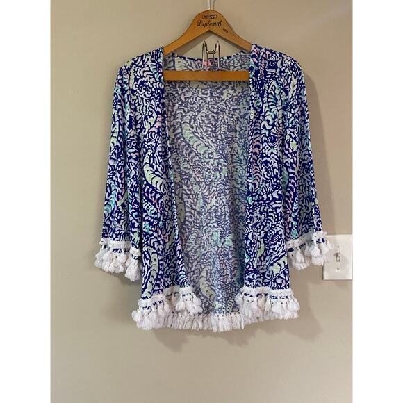 Lilly Pulitzer Blue Grotto Gigi Lightweight Kimono Top Sweater Cardigan Small - Picture 2 of 6